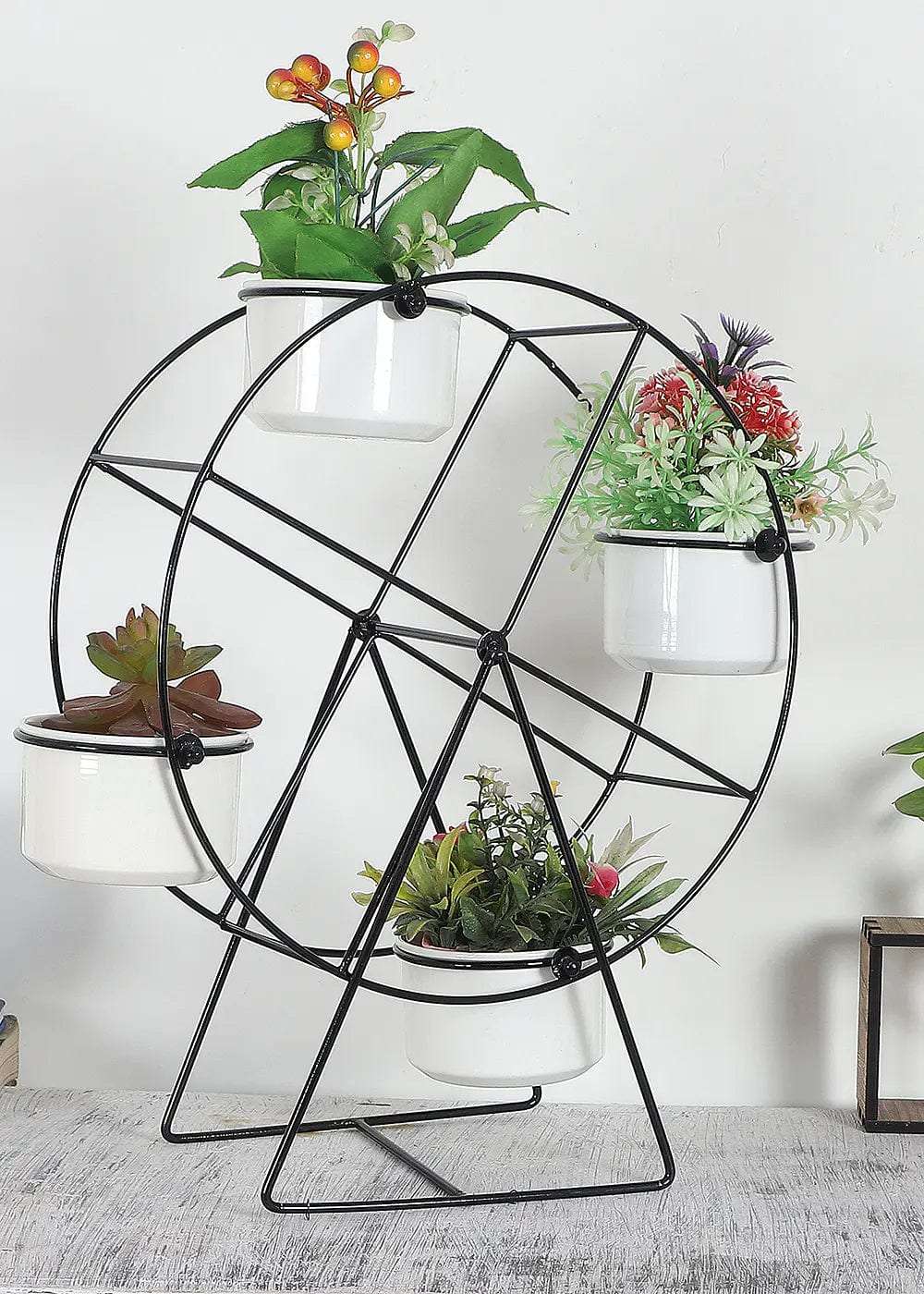 Revolving Wheel Black & White Planter Stand Writings On The Wall home decor