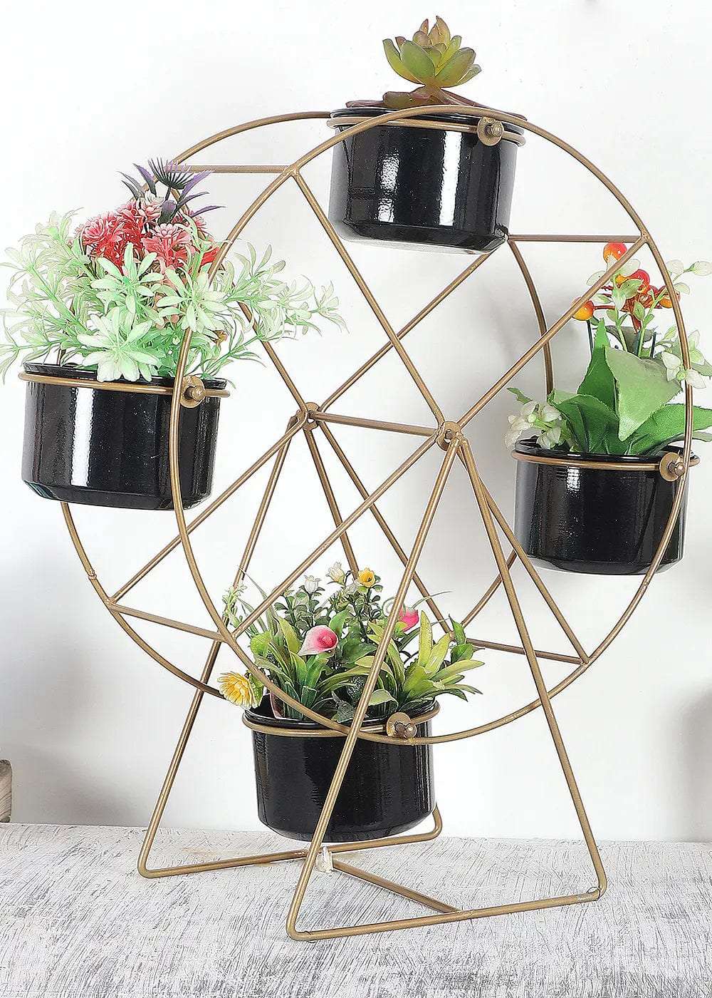 Revolving Wheel Gold & Black Planter Stand Writings On The Wall home decor