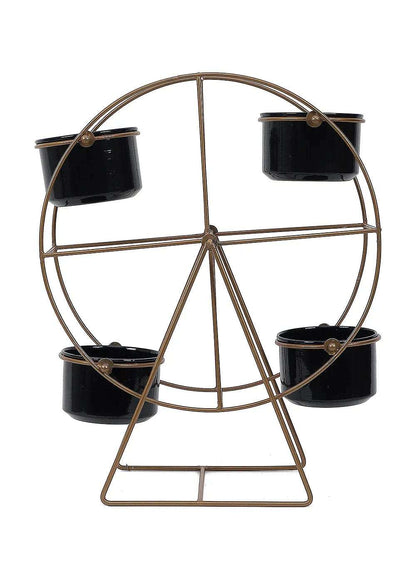 Revolving Wheel Gold & Black Planter Stand Writings On The Wall home decor