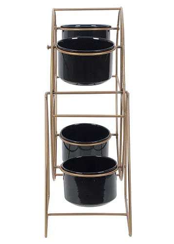 Revolving Wheel Gold & Black Planter Stand Writings On The Wall home decor