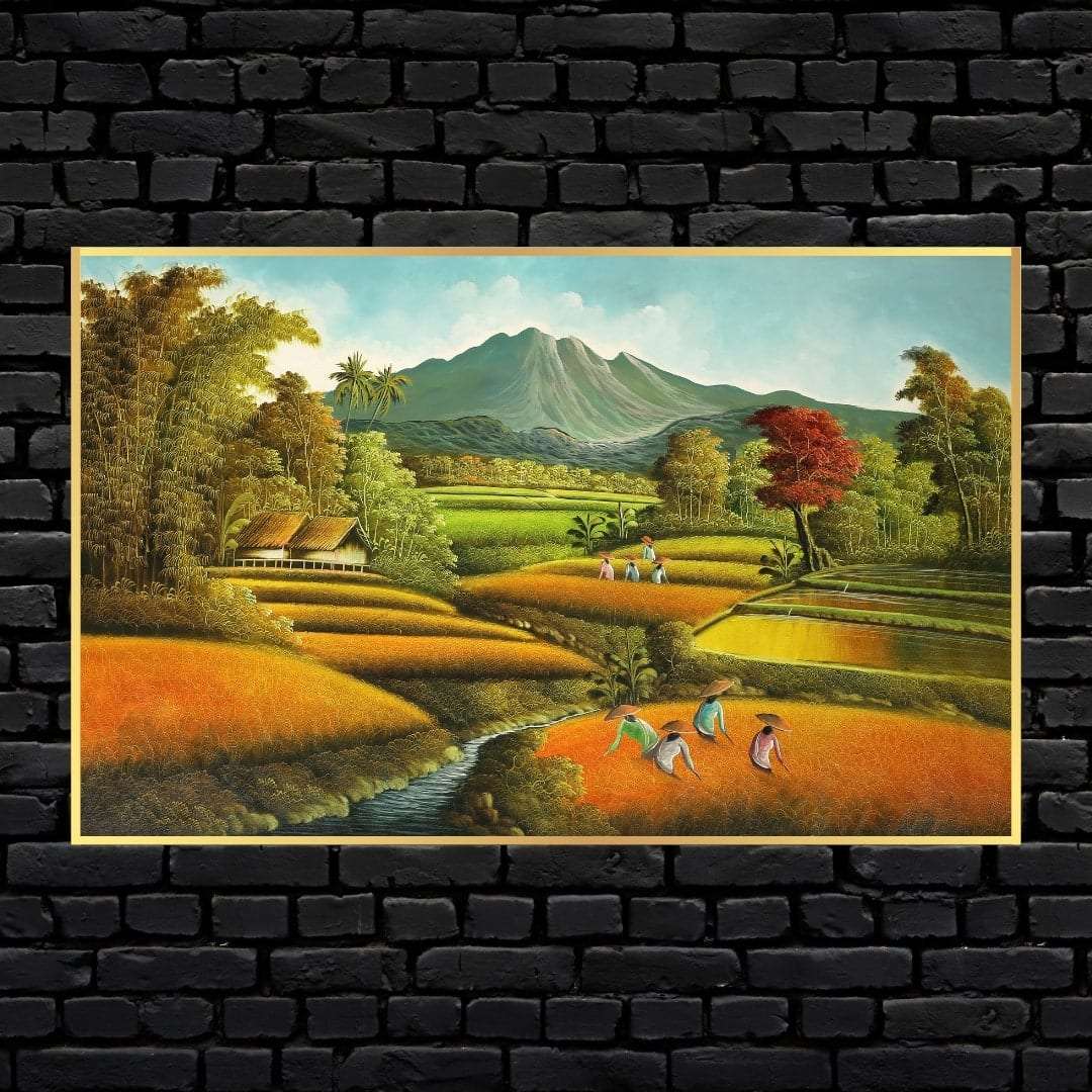 Rice Fields Handmade Acrylic Painting Writings On The Wall Oil Painting