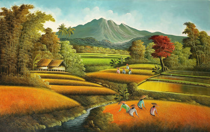 Rice Fields Handmade Acrylic Painting Writings On The Wall Oil Painting