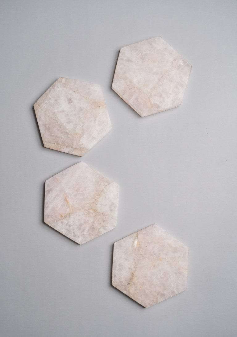 Rose Quartz Hexagon Coasters - Set of 4 Writings On The Wall Coasters