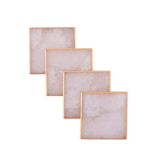 Rose Quartz Square Coasters With Golden Leafing - Set of 4 Writings On The Wall Coasters