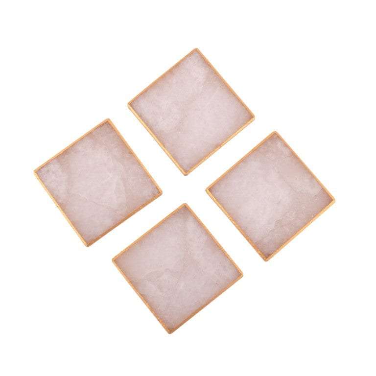 Rose Quartz Square Coasters With Golden Leafing - Set of 4 Writings On The Wall Coasters