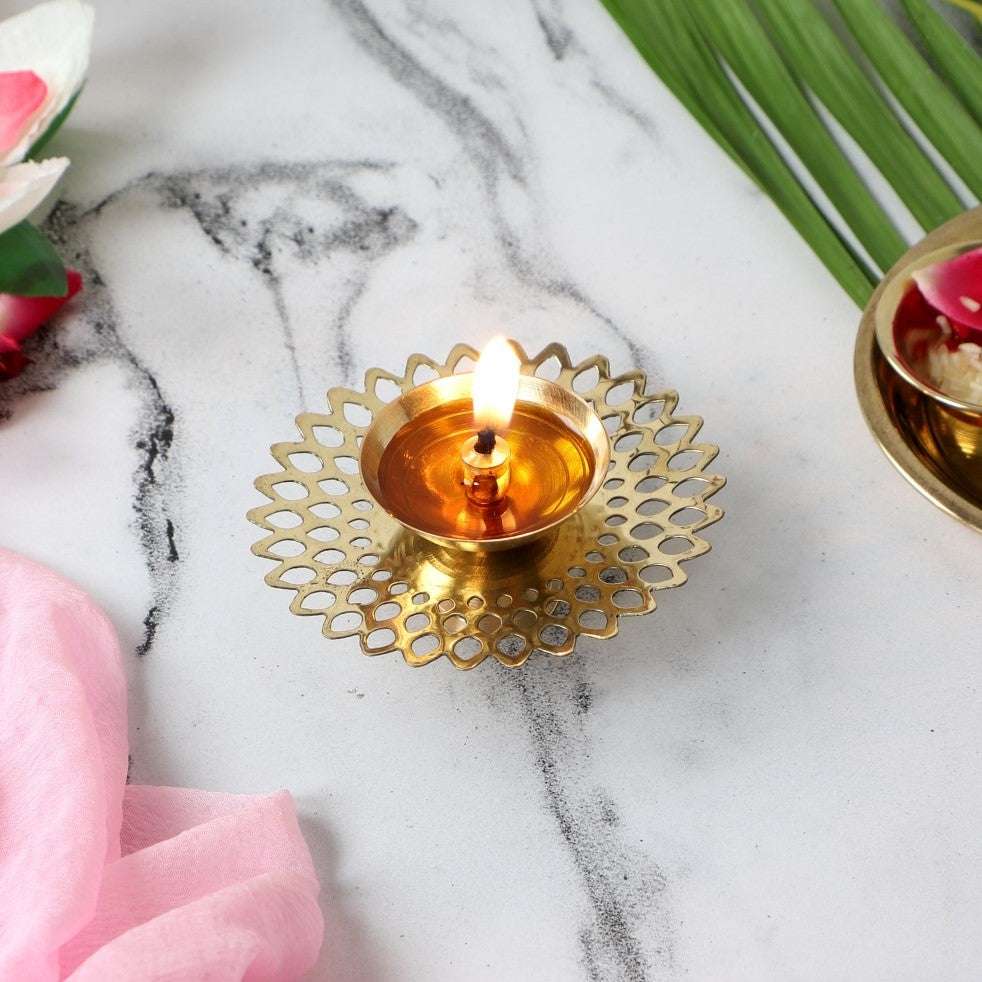 Round Cutout Brass Diya Writings On The Wall Diya