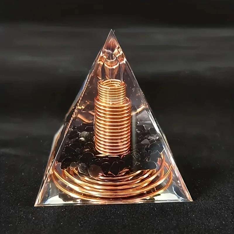 1pc Orgonite Pyramid With Obsidian, Energy For Yoga, Crystal Gifts, Crystals For Home Office Decoration, Balance Your Energy Writings On The Wall 