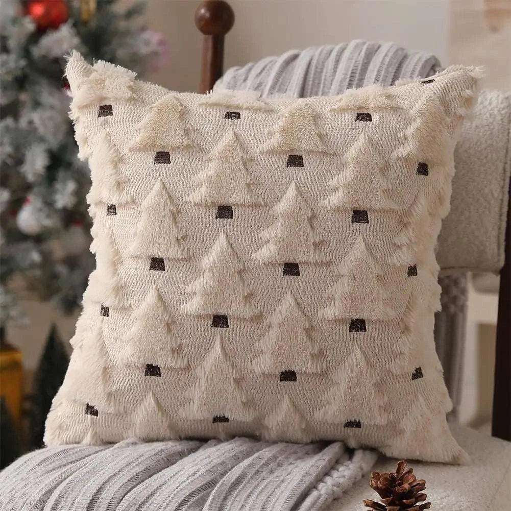 2Pcs 3D Plush Embroidery Christmas Tree Pillowcases Soft Comfortable Shape-resistant Simple Temperament Velvet Pillowcases Writings On The Wall 