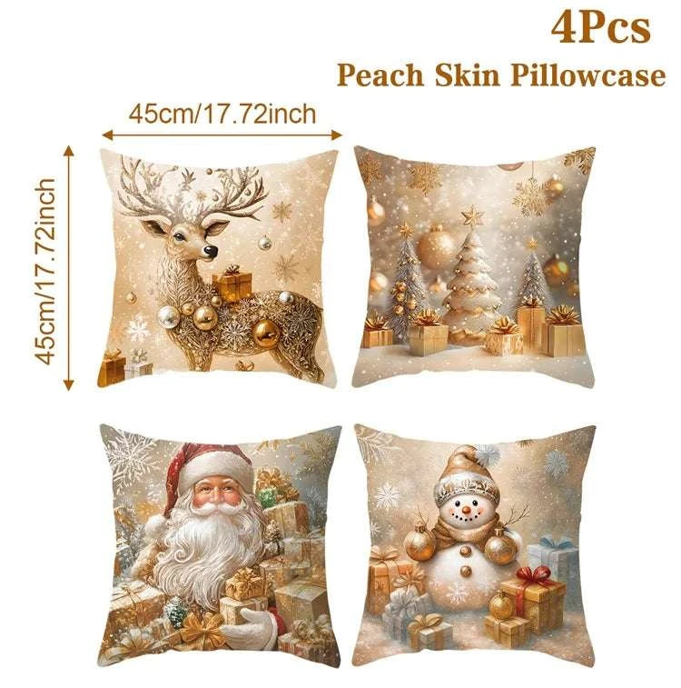 4pcs Merry Christmas Cushion Cover Home Decorations 2025 Christmas Ornament Pillow Case Xmas Navidad Gifts New Year Gifts 2026 Writings On The Wall 