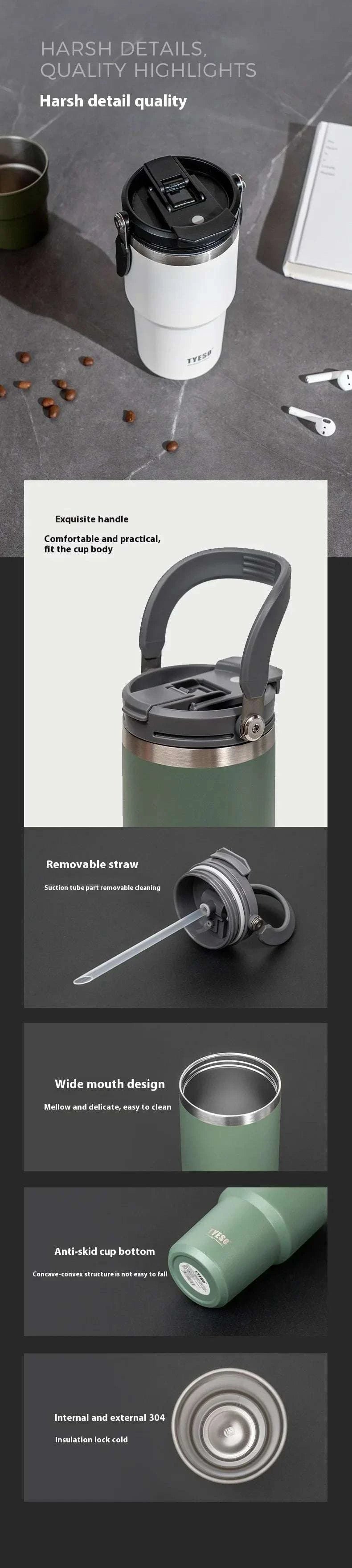 Tyeso Stainless Steel Coffee Cup Cold And Hot Double-layer Insulated Cup Tumbler Thermo Water Bottle Car Travel Mug Vacuum Cup Writings On The Wall 