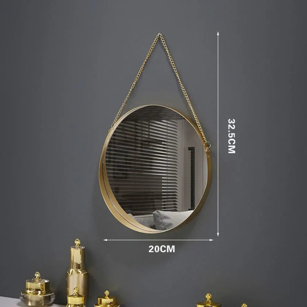 Wrought Iron Nordic Decorative Mirror Round/Hexagonal/Rectangle Metal Chain Creative Makeup Mirror Stable Single-sided