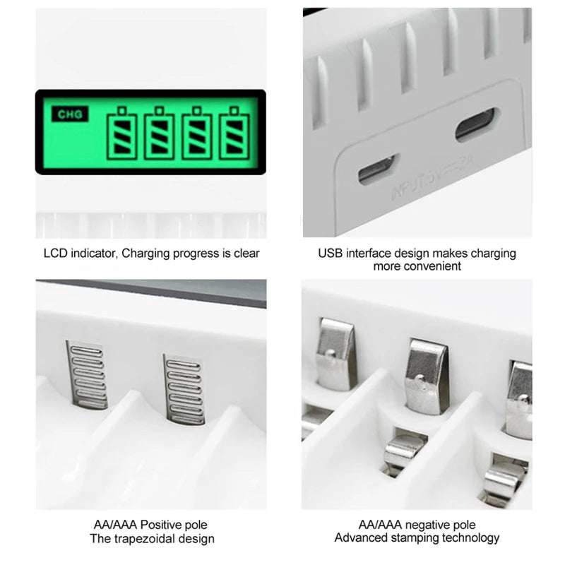 4 Slots Inteligent LCD Display Battery Charger Suitable for 1.2V AAAVAA Ni-Cd/Ni-Mh Rechargeable Battery Fast Charging Durable Writings On The Wall 