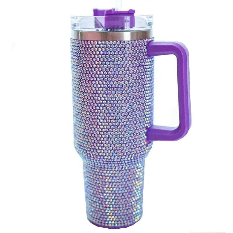 40oz Shiny Diamond Shiny Diamond Tumble Coffee Insulation Cup Stainless Steel Car Bottle Straw Large Capacity Rhinestone Cup Writings On The Wall 