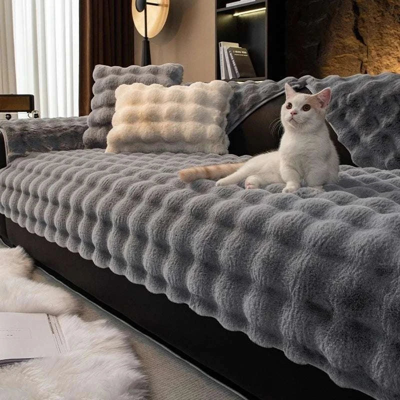 Thicken Imitation Rabbit Fur Plush Sofa Slipcover Non-slip Soft Sofa Towel Couch Cushion For Living Room Modern Home Decor Writings On The Wall 