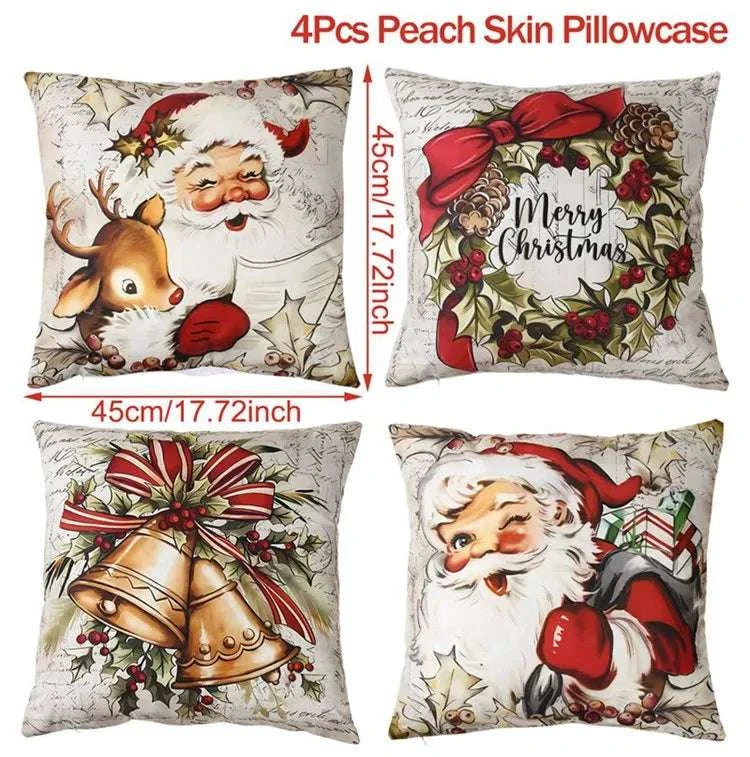 4pcs Merry Christmas Cushion Cover Home Decorations 2025 Christmas Ornament Pillow Case Xmas Navidad Gifts New Year Gifts 2026 Writings On The Wall 
