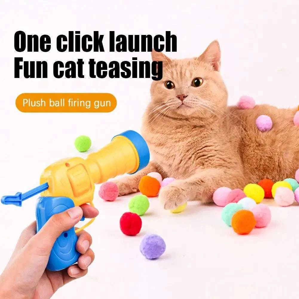 Cat Toys Interactive Launch Training Toy For Pet Kitten Creative Mini Shooting Gun Games Stretch Plush Ball Toys Pet Supplies Writings On The Wall 