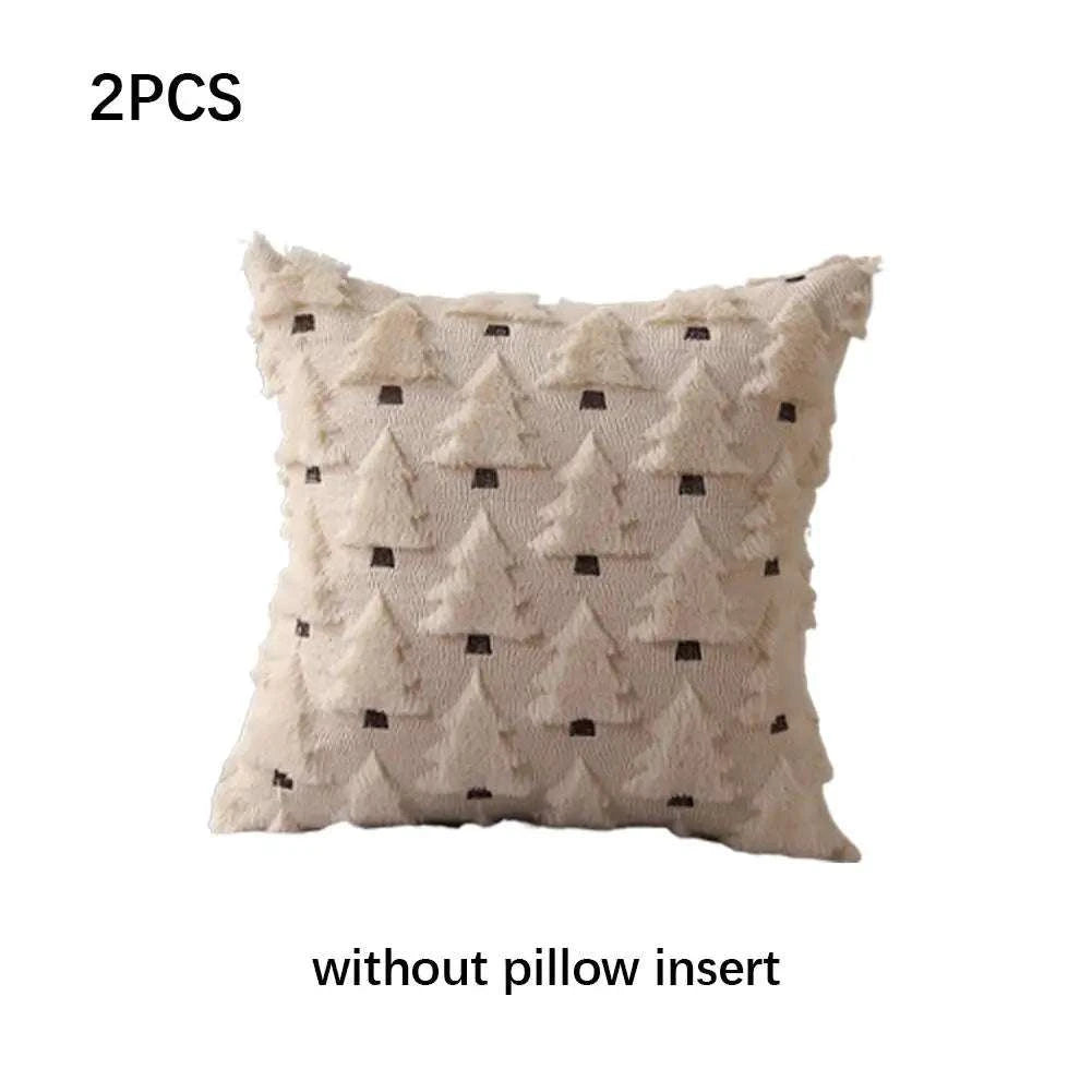 2Pcs 3D Plush Embroidery Christmas Tree Pillowcases Soft Comfortable Shape-resistant Simple Temperament Velvet Pillowcases Writings On The Wall 