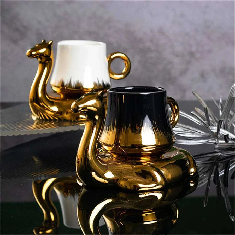 1PC Camel shaped coffee cup and plate set, ceramic small mug, 110ml/3.7oz creative cup Writings On The Wall 