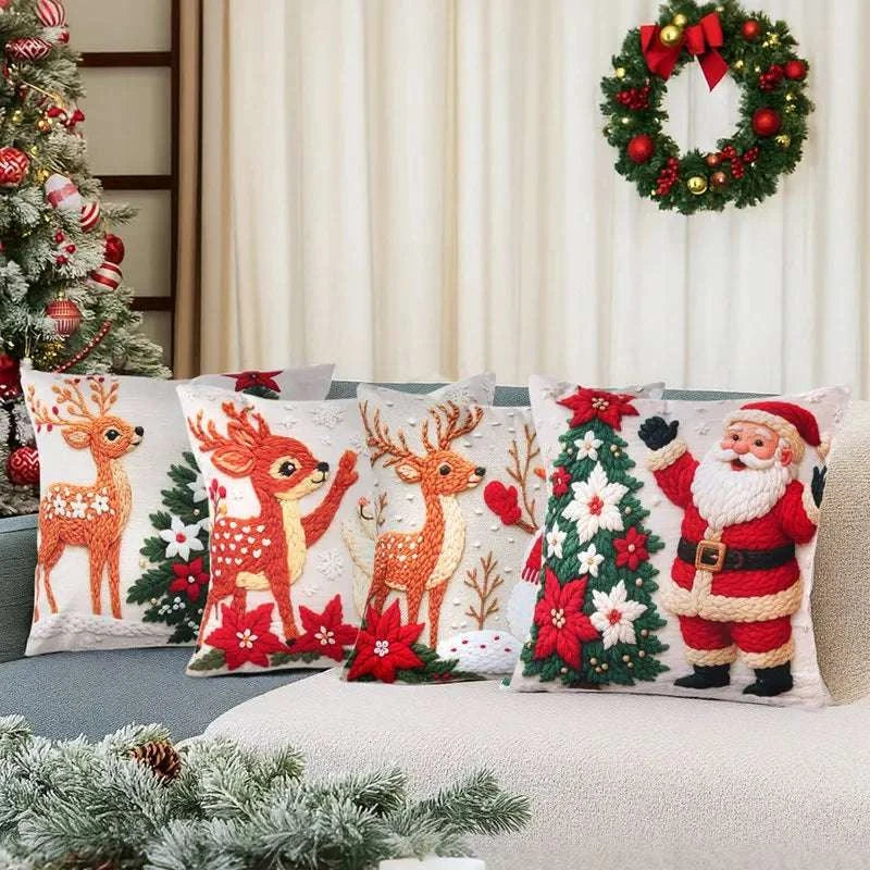 4pcs Merry Christmas Cushion Cover Home Decorations 2025 Christmas Ornament Pillow Case Xmas Navidad Gifts New Year Gifts 2026 Writings On The Wall 