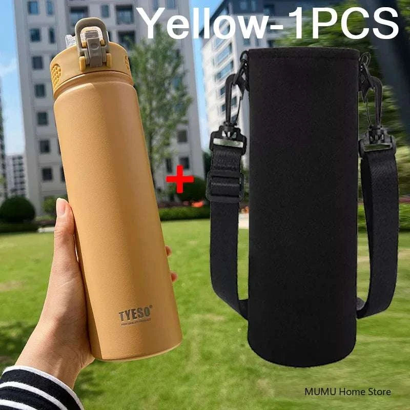 TYESO 600/750ML Thermos Bottle With Straw Stainless Steel Car Thermal Cup Sports Water Bottles Keeps Cold and Heat Thermal Mug Writings On The Wall 