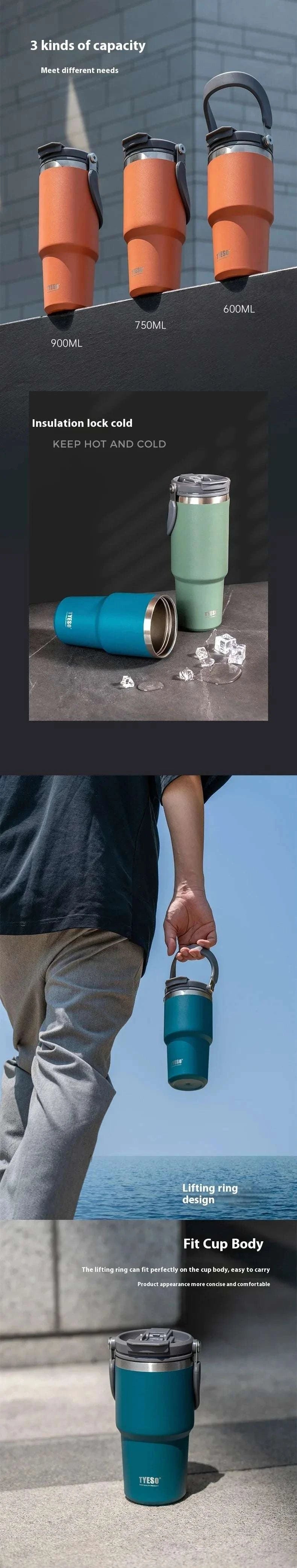 Tyeso Stainless Steel Coffee Cup Cold And Hot Double-layer Insulated Cup Tumbler Thermo Water Bottle Car Travel Mug Vacuum Cup Writings On The Wall 