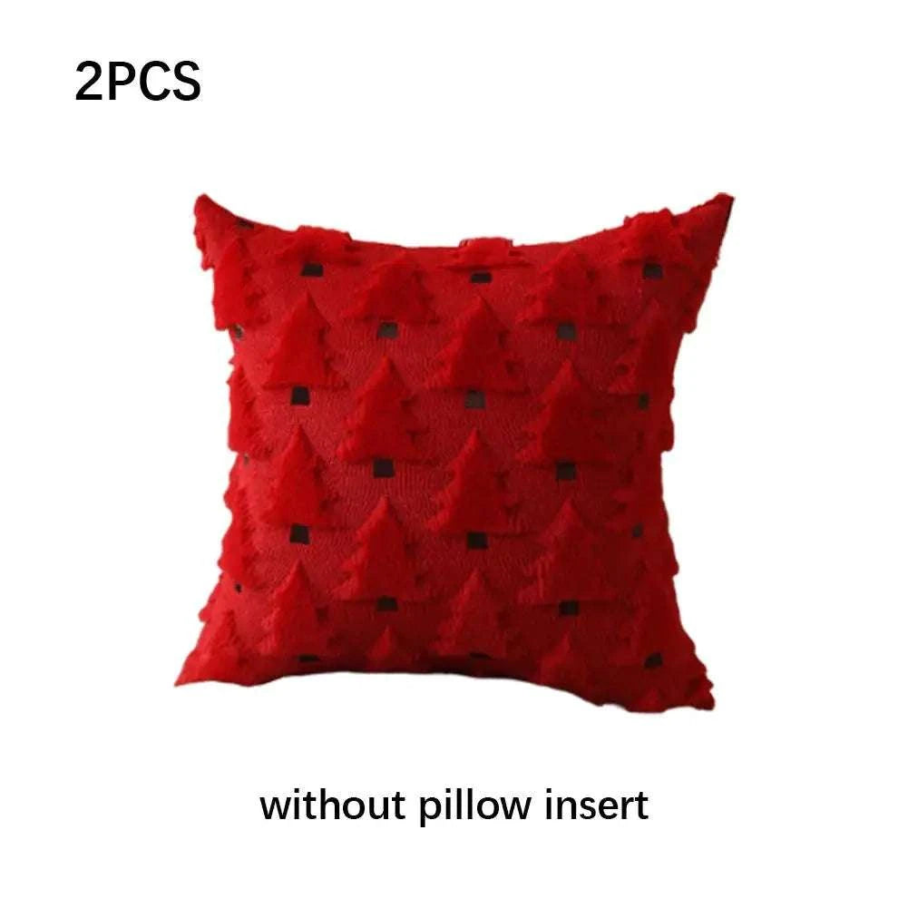 2Pcs 3D Plush Embroidery Christmas Tree Pillowcases Soft Comfortable Shape-resistant Simple Temperament Velvet Pillowcases Writings On The Wall 