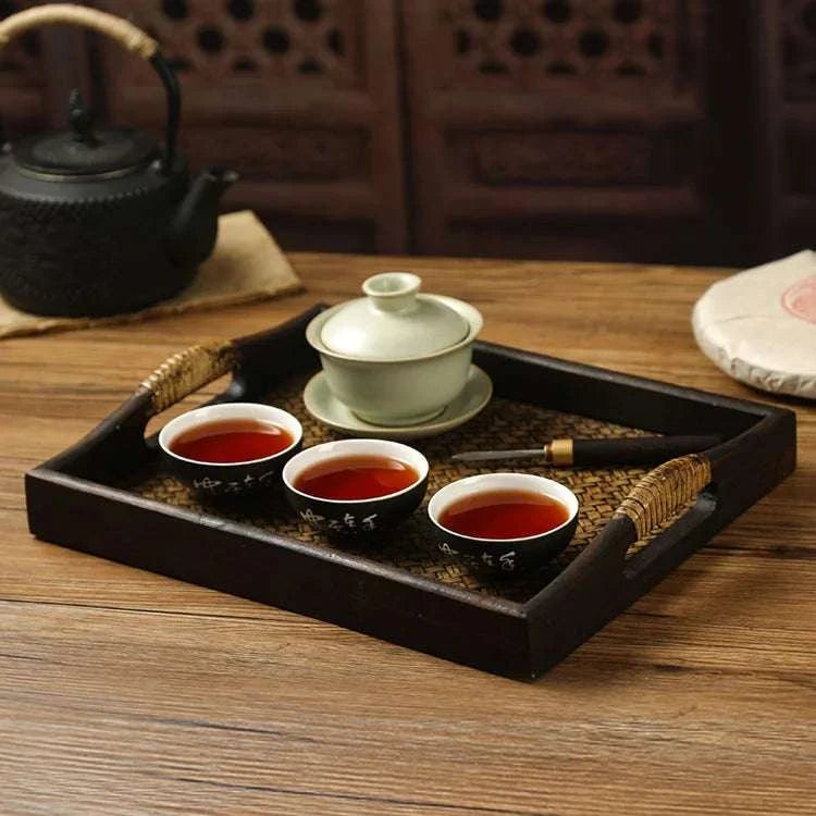 Wooden Tray Thai Rattan Beauty Salon Tray Hotel Rectangular Water Cup Tea Cup Storage Tea Tray Writings On The Wall 