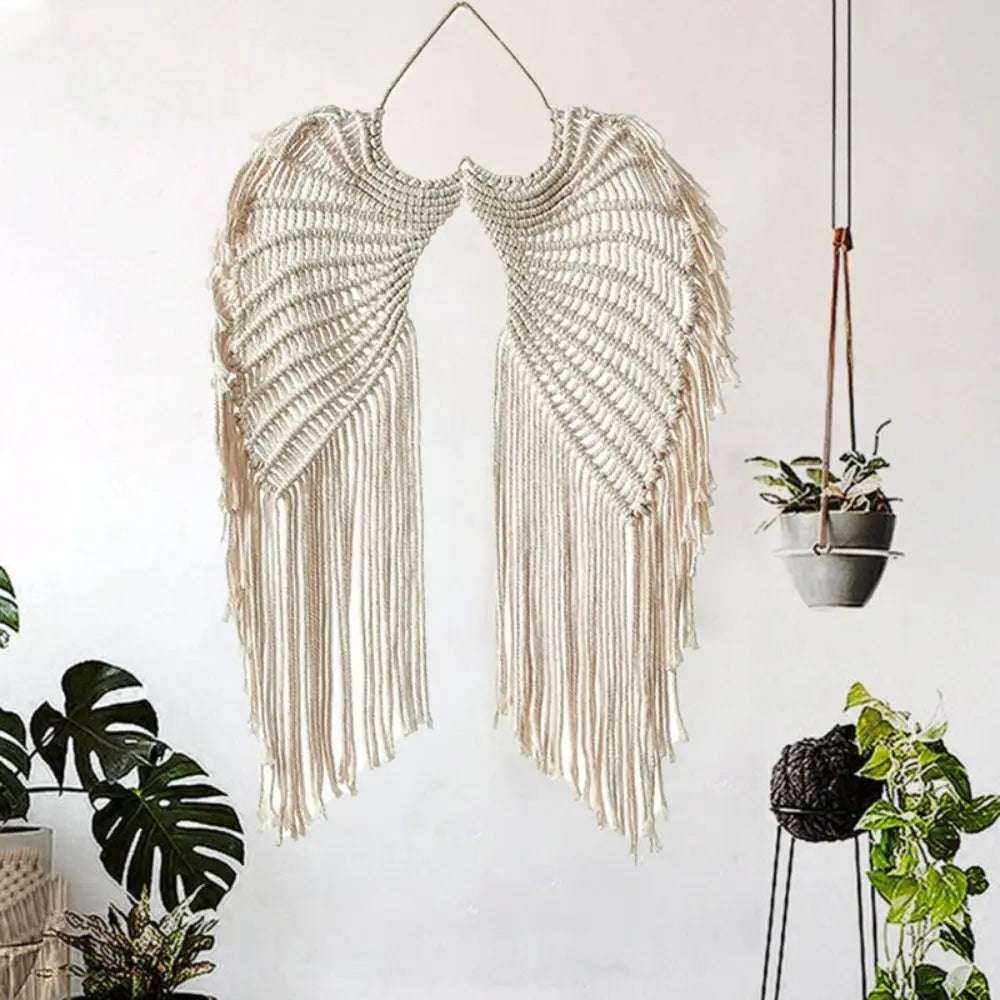 Macrame Wing Tapestry Boho Style Hand-woven Wall Hanging Ornaments with Tassels Symmetrical Background Wall Decoration Writings On The Wall 
