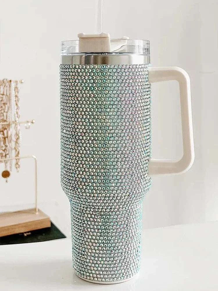 40oz Shiny Diamond Shiny Diamond Tumble Coffee Insulation Cup Stainless Steel Car Bottle Straw Large Capacity Rhinestone Cup Writings On The Wall 