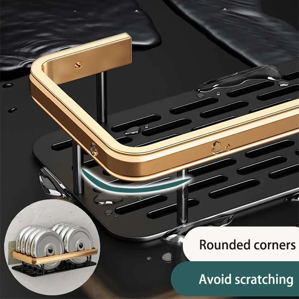 Bathroom Shelves Wall Mounted No Drill Space Aluminum Shower Corner Caddy Storage Shelf Kitchen Organizer Rack Floating Shelf Writings On The Wall 