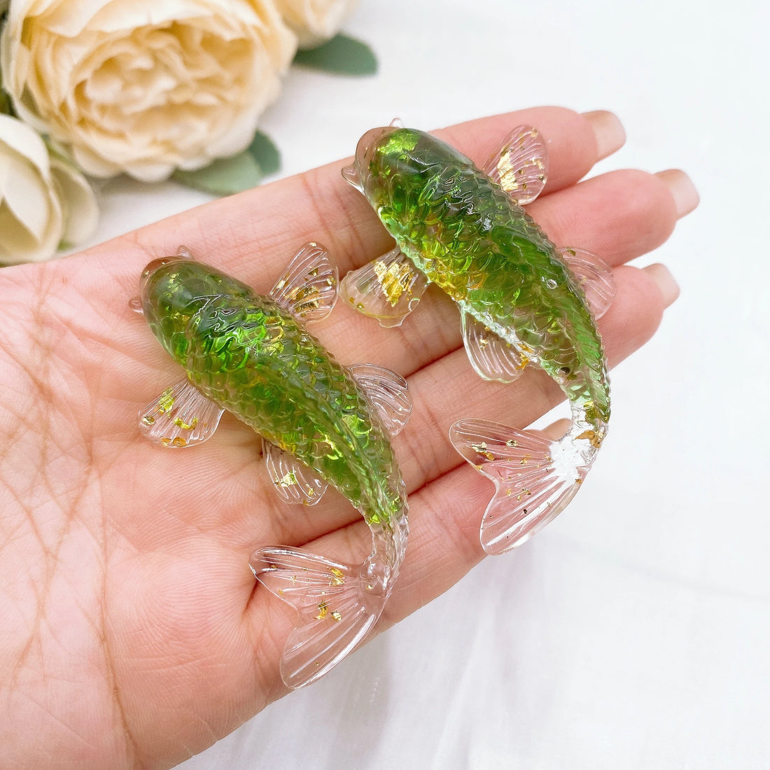 2.3' Natural Crystal Stone Gravel Lucky Koi Fish Figurine Resin Mini Quartz Fancy Carp Statue Home Decor Desk Ornament Gift