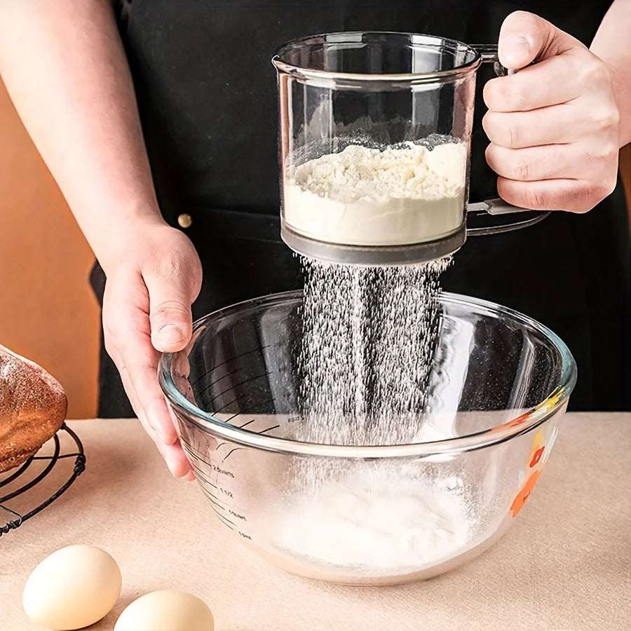 Semi-Automatic Flour Sifter With Hand Press Design Transparent Flour Sieve Non-stick Baking Tools Kitchen Gadgets Accessories Writings On The Wall 