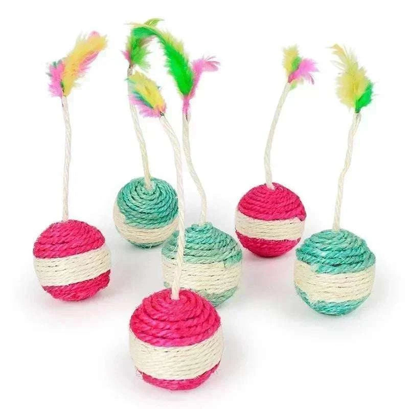 1Pc Cat Toy Sisal Scratching Ball Training Interactive Toy for Kitten Pet Cat Supplies Feather Toy Cat Toys Interactive Writings On The Wall 