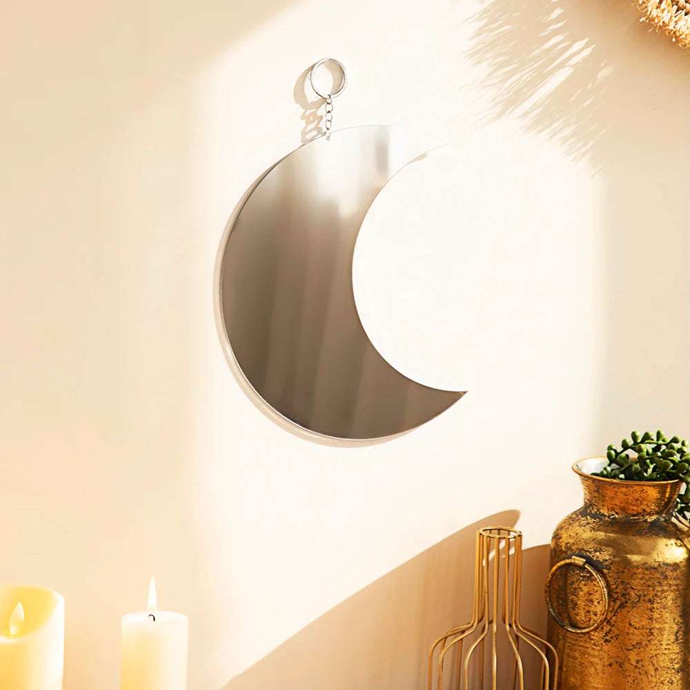 Gold Moon Mirror Acrylic Makeup Mirror Hanging Decorative Mirrors for Wall Bedroom Living Room Bathroom Apartment Home Decor Writings On The Wall 