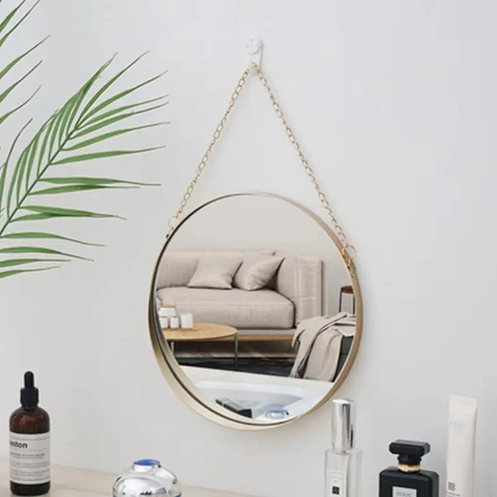Wrought Iron Nordic Decorative Mirror Round/Hexagonal/Rectangle Metal Chain Creative Makeup Mirror Stable Single-sided
