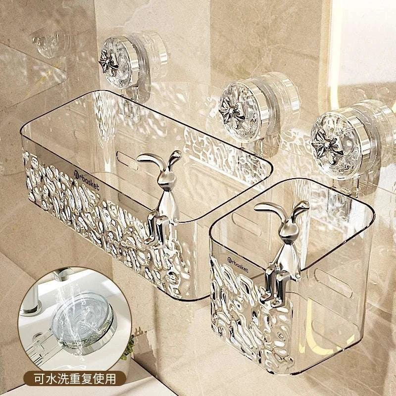 Shower Suction Cup Shelf Basket Light Glacier Pattern One Second Installation bathroom Organizer Storage Rotating to Suck Remove Writings On The Wall 
