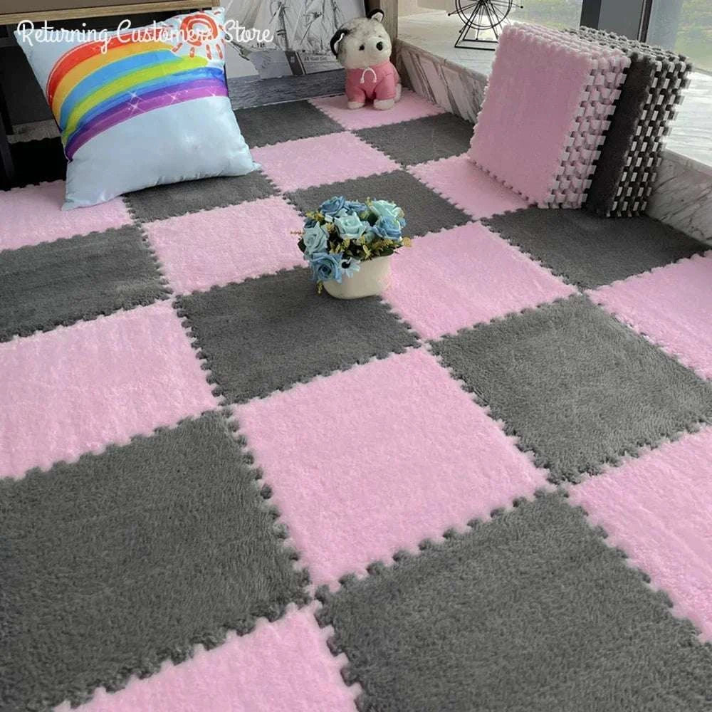 30*30CM Soft Plush Children Kids Rug Play Mat Puzzle Carpet Warm Playmat Interlocking Exercise Tiles Floor Carpet Decoration Mat Writings On The Wall 