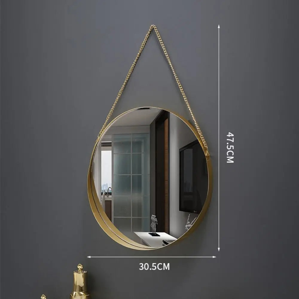 Wrought Iron Nordic Decorative Mirror Round/Hexagonal/Rectangle Metal Chain Creative Makeup Mirror Stable Single-sided
