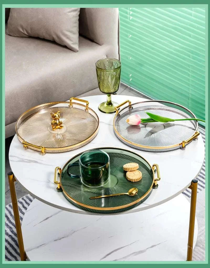 Round Serving Decorative Tray Plastic Serving Tray Kitchen Storages Decor for Party Coffee Table for Living Room Bathroom Writings On The Wall 