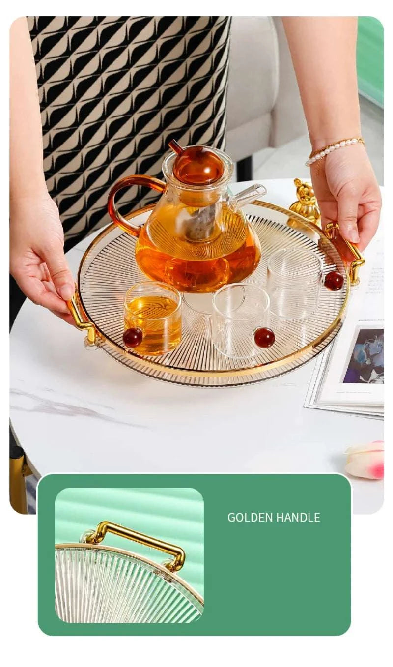 Round Serving Decorative Tray Plastic Serving Tray Kitchen Storages Decor for Party Coffee Table for Living Room Bathroom Writings On The Wall 