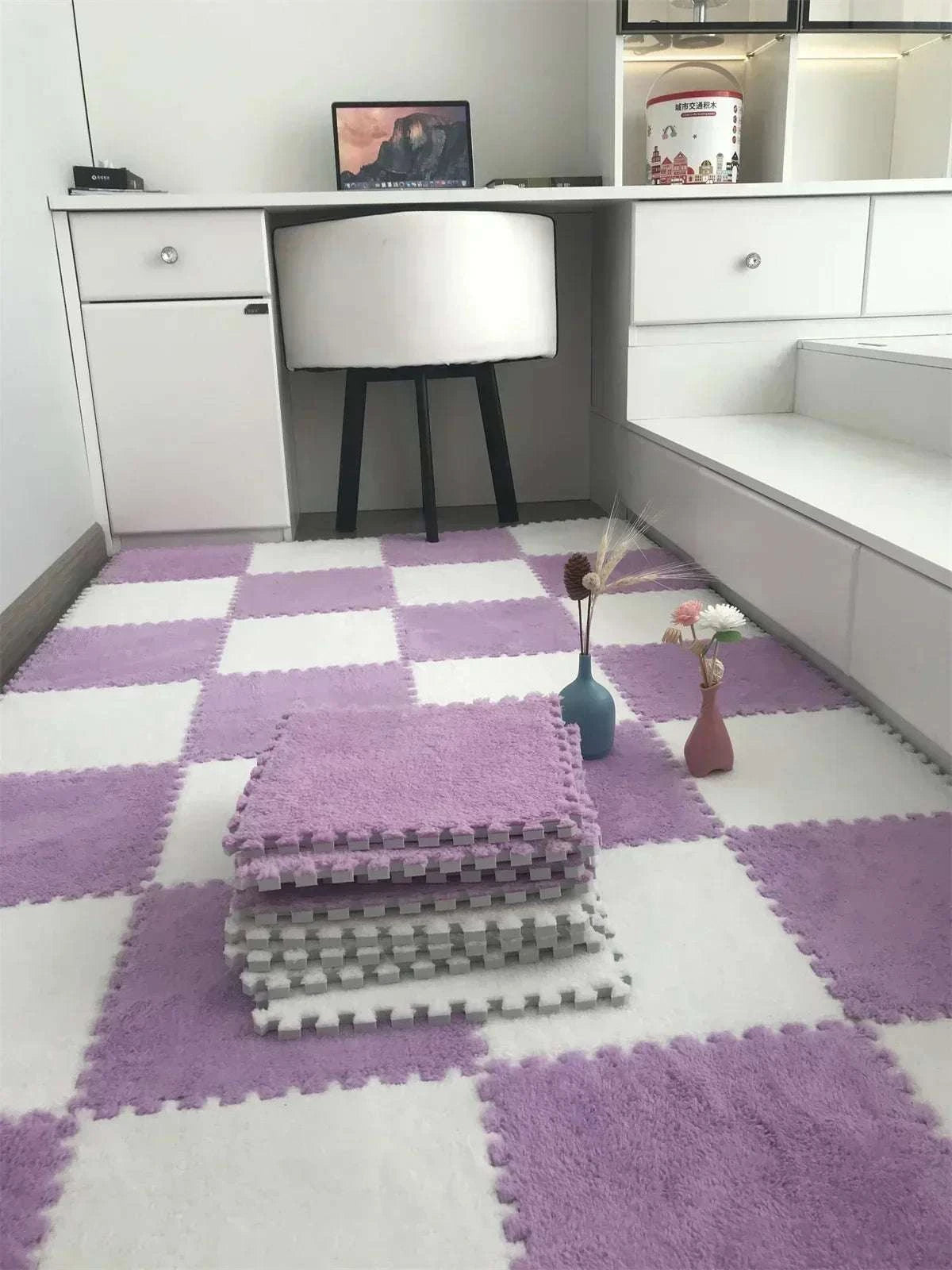 30*30CM Soft Plush Children Kids Rug Play Mat Puzzle Carpet Warm Playmat Interlocking Exercise Tiles Floor Carpet Decoration Mat Writings On The Wall 