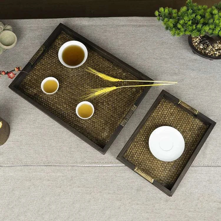 Wooden Tray Thai Rattan Beauty Salon Tray Hotel Rectangular Water Cup Tea Cup Storage Tea Tray Writings On The Wall 