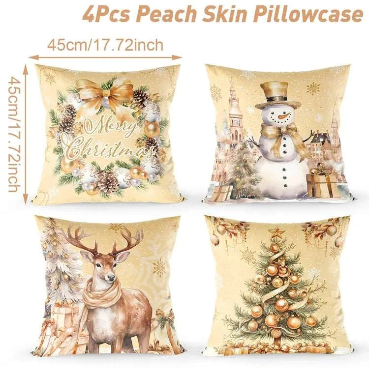 4pcs Merry Christmas Cushion Cover Home Decorations 2025 Christmas Ornament Pillow Case Xmas Navidad Gifts New Year Gifts 2026 Writings On The Wall 
