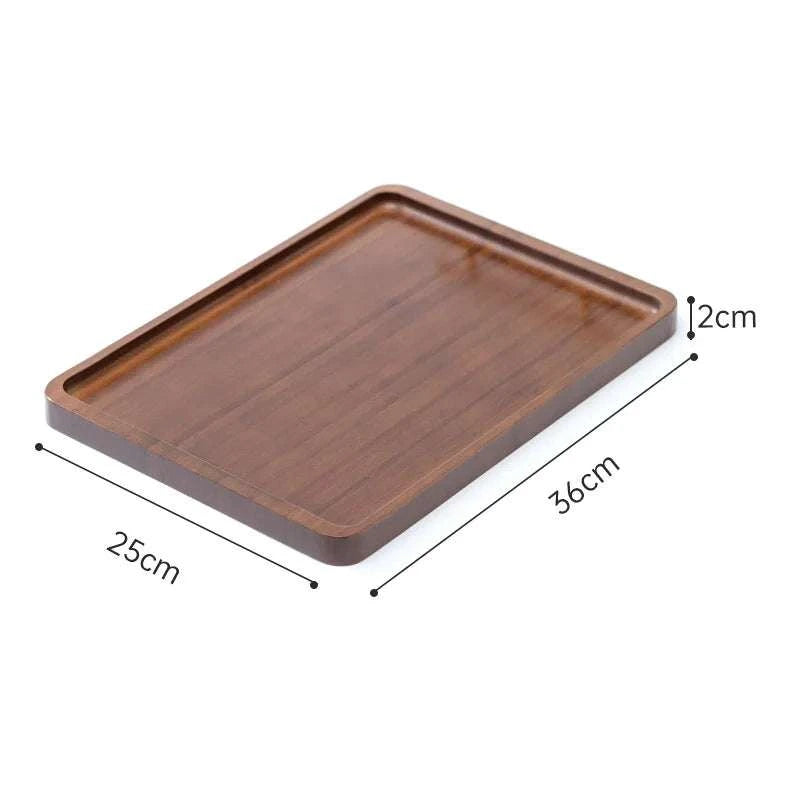 HeMu-Right Angled Bamboo Tray Handle, New Chinese Tea Set Bamboo Hotel Small Tea Tray Wooden Family Breakfast Tray Metal Handle Writings On The Wall 