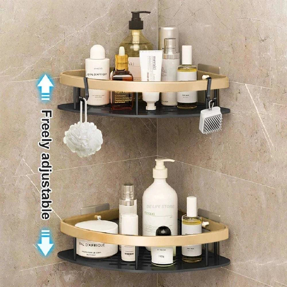 Bathroom Shelves Wall Mounted No Drill Space Aluminum Shower Corner Caddy Storage Shelf Kitchen Organizer Rack Floating Shelf Writings On The Wall 