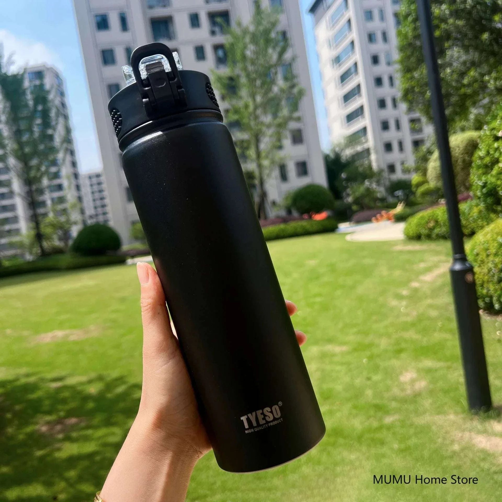 TYESO 600/750ML Thermos Bottle With Straw Stainless Steel Car Thermal Cup Sports Water Bottles Keeps Cold and Heat Thermal Mug Writings On The Wall 