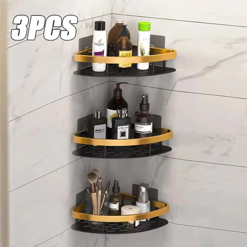 Bathroom Shelves Wall Mounted No Drill Space Aluminum Shower Corner Caddy Storage Shelf Kitchen Organizer Rack Floating Shelf Writings On The Wall 