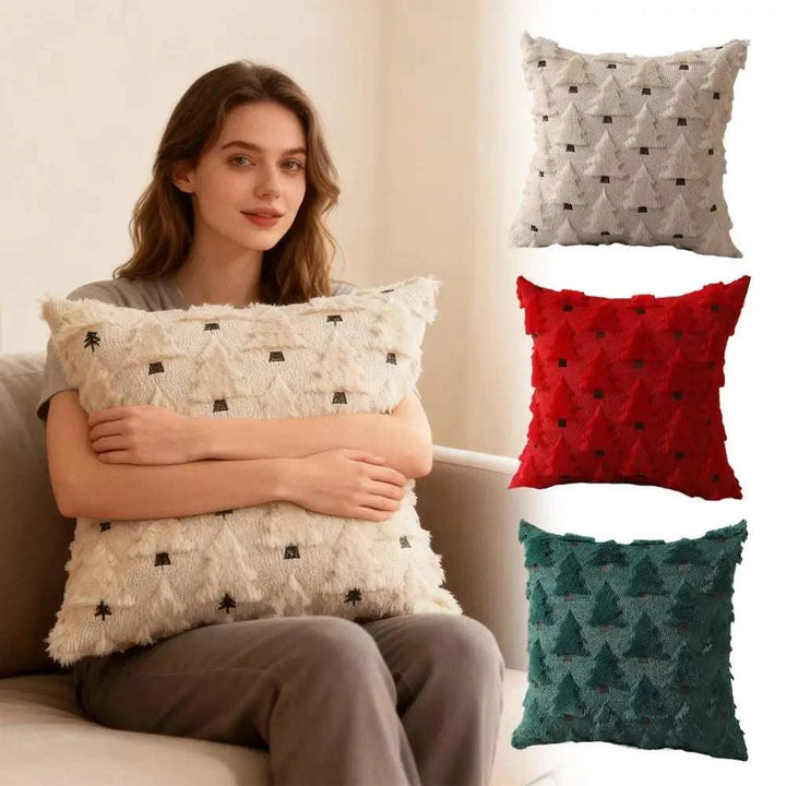 2Pcs 3D Plush Embroidery Christmas Tree Pillowcases Soft Comfortable Shape-resistant Simple Temperament Velvet Pillowcases Writings On The Wall 