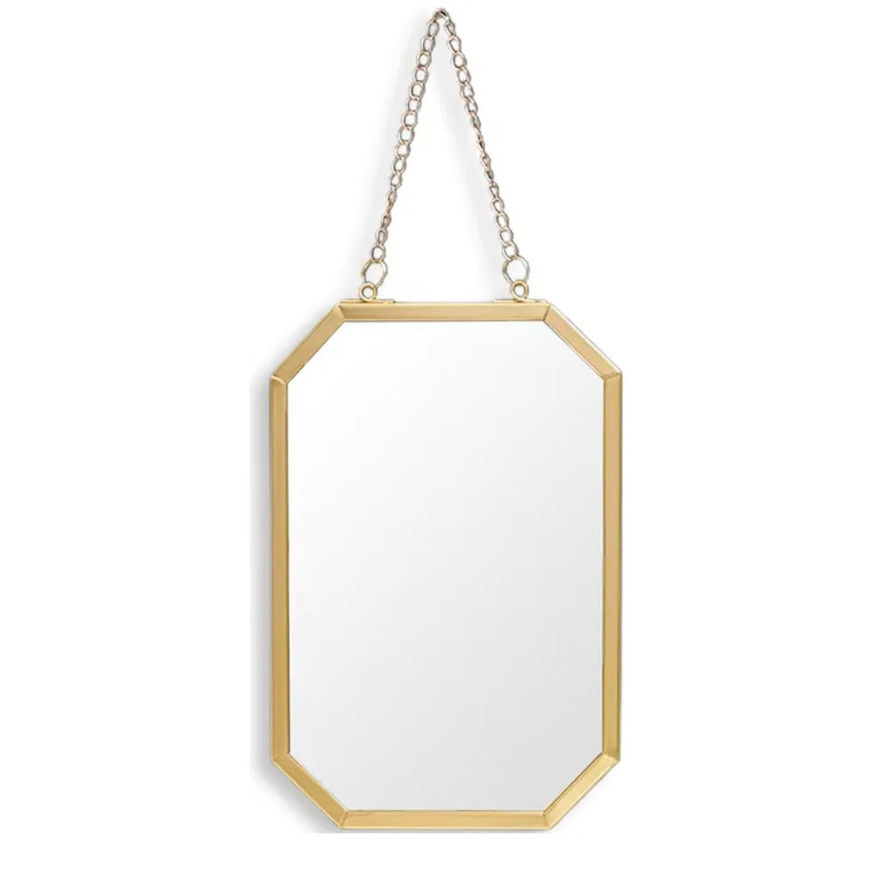 Wrought Iron Nordic Decorative Mirror Round/Hexagonal/Rectangle Metal Chain Creative Makeup Mirror Stable Single-sided