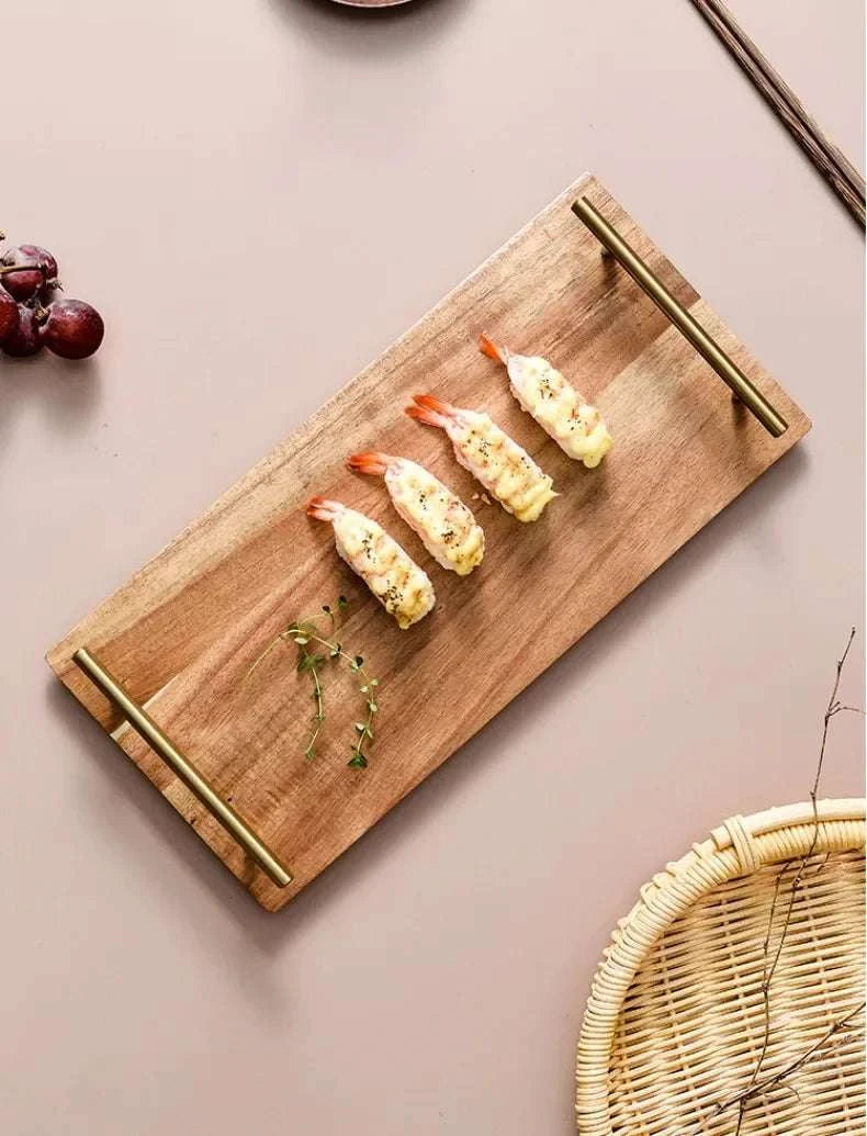 Kitchen Tray for Serving Food Trays for Desserts Dessert Tray With Handles Wooden Serve Storage Coffee Fruit Snack Drink Sweets Writings On The Wall 